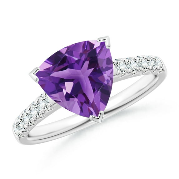 ANGARA Natural 2.18 Ct. Amethyst with Diamond Classic Ring in 14K White Gold for Women (Ring Size: 10)