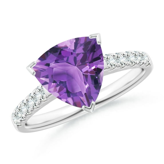 ANGARA Natural 2.18 ct Amethyst Cocktail Ring with Diamonds in 14K White Gold for Women (Size-9mm) | February Birthstone, Anniversary, Jewelry Gift for Women | Natural Amethyst Ring