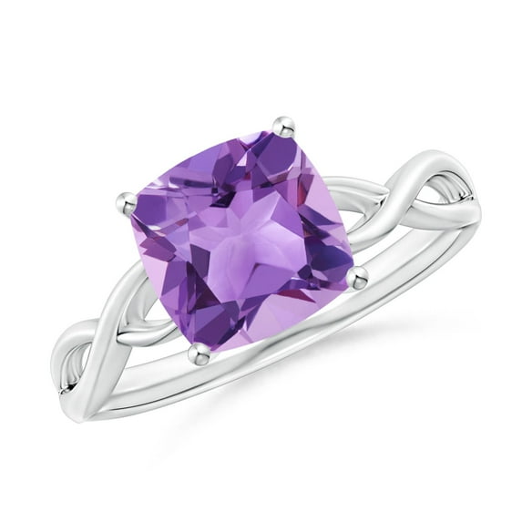 ANGARA Natural Claw-Set Cushion 2.2 ct Amethyst Solitaire Engagement Ring in 14K White Gold for Women (Size-8mm) | February Birthstone, Anniversary, Jewelry Gift for Women | Natural Amethyst Ring