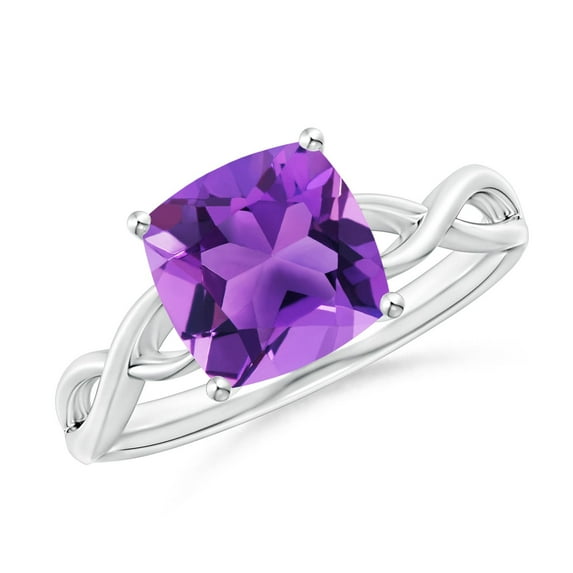 ANGARA Natural Claw-Set Cushion 2.2 ct Amethyst Solitaire Engagement Ring in 14K White Gold for Women (Size-8mm) | February Birthstone, Anniversary, Jewelry Gift for Women | Natural Amethyst Ring