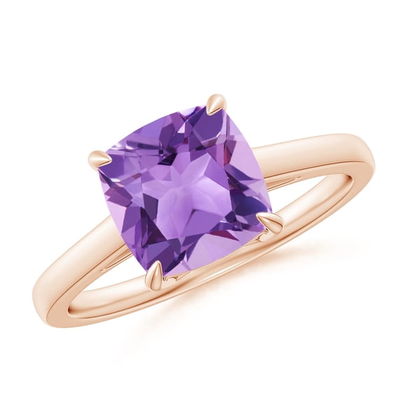 ANGARA Natural Classic Solitaire Cushion 2.2 ct Amethyst Cocktail Ring in 14K Rose Gold for Women (Size-8mm) | February Birthstone, Anniversary, Jewelry Gift for Women | Natural Amethyst Ring