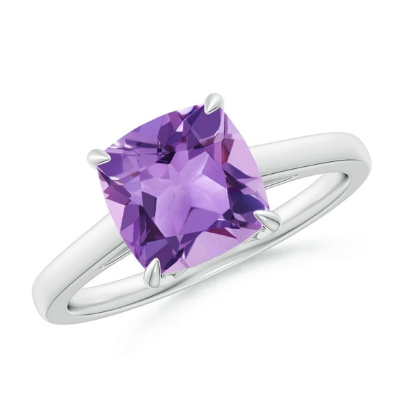 ANGARA Natural Classic Solitaire Cushion 2.2 ct Amethyst Cocktail Ring in 14K White Gold for Women (Size-8mm) | February Birthstone, Anniversary, Jewelry Gift for Women | Natural Amethyst Ring