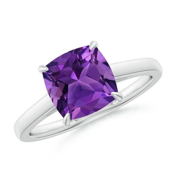 ANGARA Natural Classic Solitaire Cushion 2.2 ct Amethyst Cocktail Ring in 14K White Gold for Women (Size-8mm) | February Birthstone, Anniversary, Jewelry Gift for Women | Natural Amethyst Ring