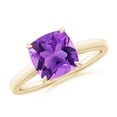 thumbnail image 1 of ANGARA Natural Classic Solitaire Cushion 2.2 ct Amethyst Cocktail Ring in 14K Yellow Gold for Women (Size-8mm) | February Birthstone, Anniversary, Jewelry Gift for Women | Natural Amethyst Ring, 1 of 9