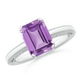 thumbnail image 1 of ANGARA Natural Emerald Cut 2.2 ct Amethyst Ring with Milgrain in 925 Sterling Silver for Women (Size-9x7mm) | February Birthstone, Anniversary, Jewelry Gift for Women | Natural Amethyst Ring, 1 of 9