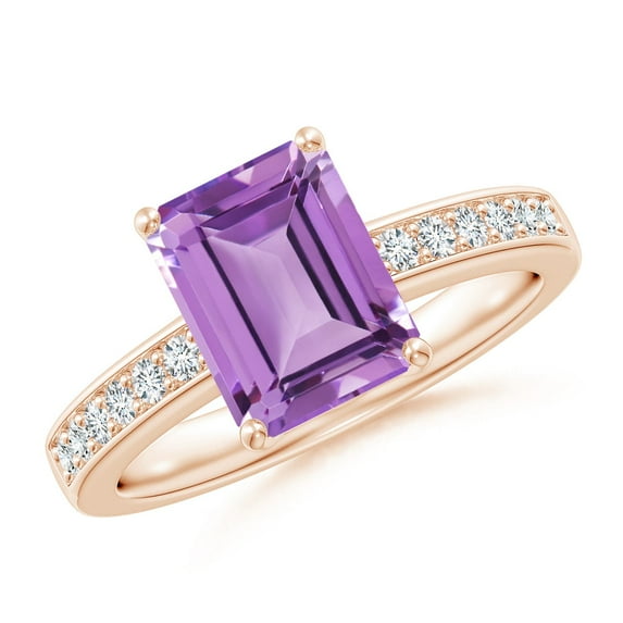 ANGARA Natural 2.2 Ct. Amethyst with Diamond Classic Ring in 14K Rose Gold for Women (Ring Size: 4.5)