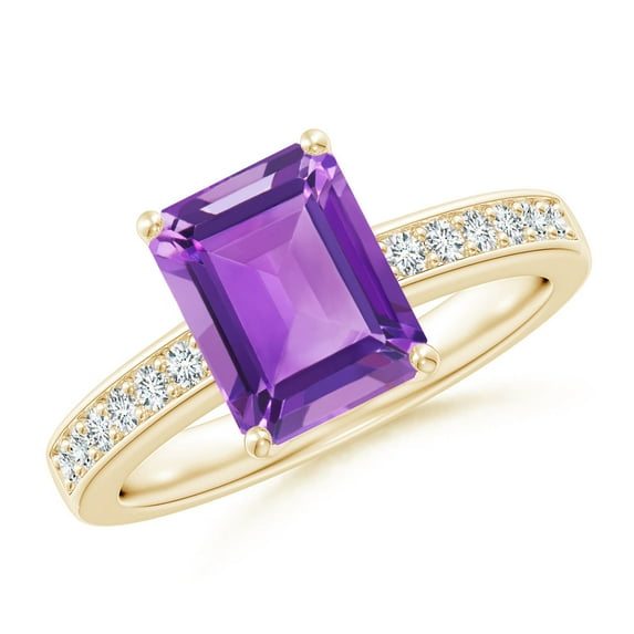 ANGARA Natural 2.2 Ct. Amethyst with Diamond Classic Ring in 14K Yellow Gold for Women (Ring Size: 12)