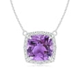 thumbnail image 1 of ANGARA Natural Claw-Set Cushion 2.2 ct Amethyst Beaded Halo Necklace in 14K White Gold for Women (Size-8mm) | February Birthstone, Anniversary, Jewelry Gift for Women | Natural Amethyst Necklace, 1 of 9