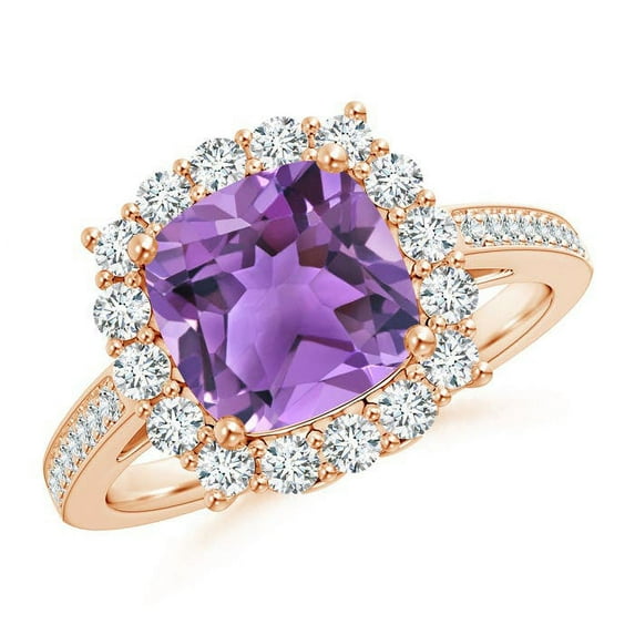 ANGARA Natural 2.2 Ct. Amethyst with Diamond Halo Ring in 14K Rose Gold for Women (Ring Size: 12)