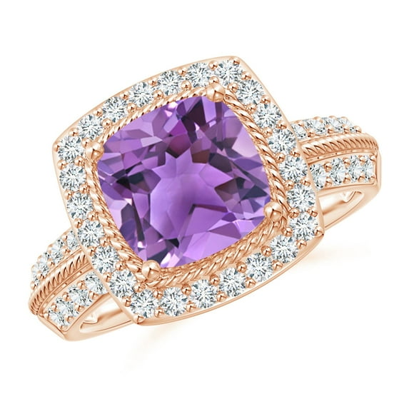 ANGARA Natural 2.2 Ct. Amethyst with Diamond Halo Ring in 14K Rose Gold for Women (Ring Size: 9)