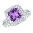 thumbnail image 1 of ANGARA Natural Twisted Rope Cushion 2.2 ct Amethyst Halo Ring in 14K White Gold for Women (Size-8mm) | February Birthstone, Birthday, Anniversary, Jewelry Gift for Women | Natural Amethyst Ring, 1 of 8