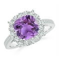 thumbnail image 1 of ANGARA Natural Cushion 2.2 ct Amethyst Cocktail Ring with Diamond Halo in 14K White Gold for Women (Size-8mm) | February Birthstone, Anniversary, Jewelry Gift for Women | Natural Amethyst Ring, 1 of 7
