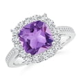 thumbnail image 1 of ANGARA Natural Cushion 2.2 ct Amethyst Cocktail Ring with Diamond Halo in 14K White Gold for Women (Size-8mm) | February Birthstone, Anniversary, Jewelry Gift for Women | Natural Amethyst Ring, 1 of 8