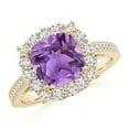 thumbnail image 1 of ANGARA Natural Cushion 2.2 ct Amethyst Cocktail Ring with Diamond Halo in 14K Yellow Gold for Women (Size-8mm) | February Birthstone, Anniversary, Jewelry Gift for Women | Natural Amethyst Ring, 1 of 7