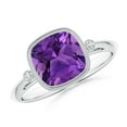 thumbnail image 1 of ANGARA Natural Bezel Set Cushion 2.2 ct Amethyst Ring with Milgrain Detailing in 14K White Gold for Women (Size-8mm) | February Birthstone, Anniversary, Jewelry Gift for Women | Natural Amethyst Ring, 1 of 9
