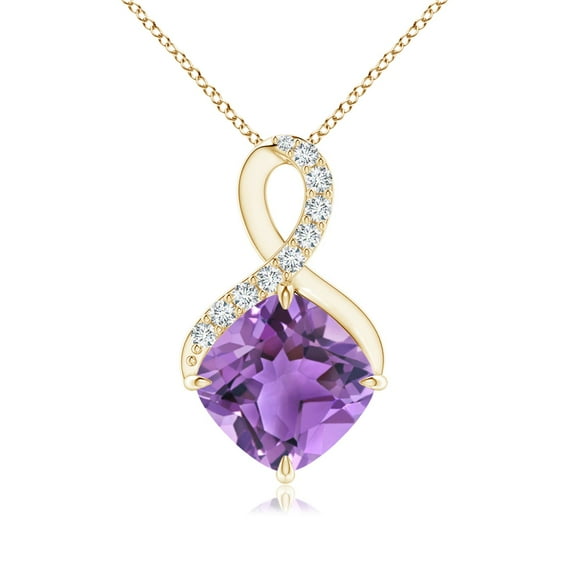 ANGARA Natural Claw-Set 2.2 ct Amethyst Infinity Pendant with Diamonds in 14K Yellow Gold for Women (Size-8mm) | February Birthstone, Anniversary, Jewelry Gift for Women | Natural Amethyst Necklace