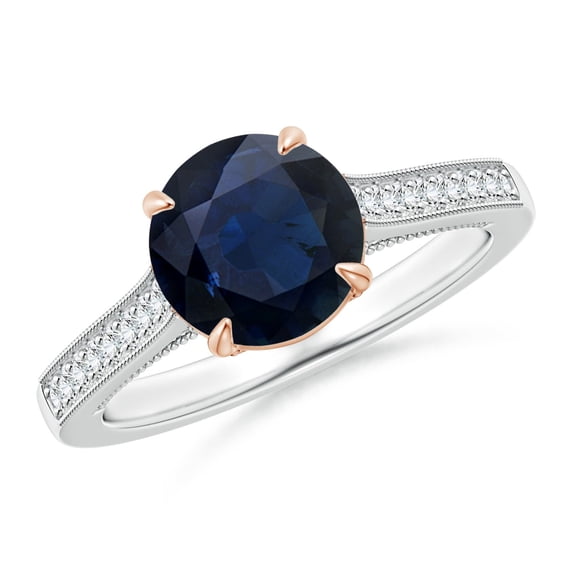 ANGARA Natural 2.2 Ct Vintage Inspired Claw-Set Sapphire Ring in 14K White & Rose Gold for Women (Size-8mm) | September Birthstone, Anniversary, Jewelry Gift for Women | Natural Sapphire Ring