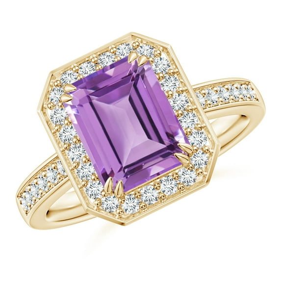ANGARA Natural 2.2 ct Amethyst Engagement Ring with Diamond Halo in 14K Yellow Gold for Women (Size-9x7mm) | February Birthstone, Anniversary, Jewelry Gift for Women | Natural Amethyst Ring