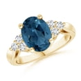 thumbnail image 1 of ANGARA Natural 2.25 ct London Blue Topaz Cocktail Ring with Trio Diamonds in 14K Yellow Gold for Women (Size-9x7mm) | November Birthstone Jewelry for Women | London Blue Topaz Ring (Ring Size- 10), 1 of 9