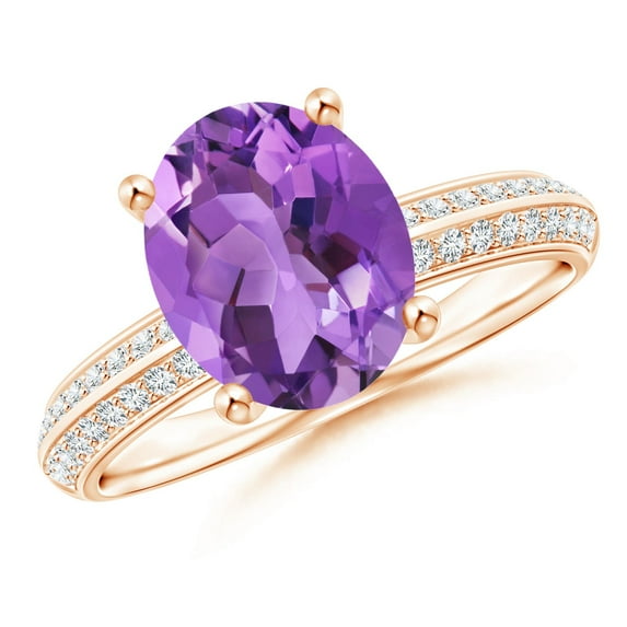ANGARA Natural Classic Oval 2.28 ct Amethyst Ring in 14K Rose Gold for Women (Size-10x8mm) | February Birthstone, Birthday, Anniversary, Jewelry Gift for Women | Natural Amethyst Ring