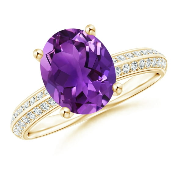 ANGARA Natural Classic Oval 2.28 ct Amethyst Ring in 14K Yellow Gold for Women (Size-10x8mm) | February Birthstone, Birthday, Anniversary, Jewelry Gift for Women | Natural Amethyst Ring
