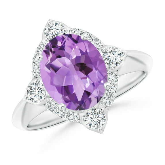 ANGARA Natural 2.28 Ct. Amethyst with Diamond Halo Ring in 14K White Gold for Women (Ring Size: 11.5)