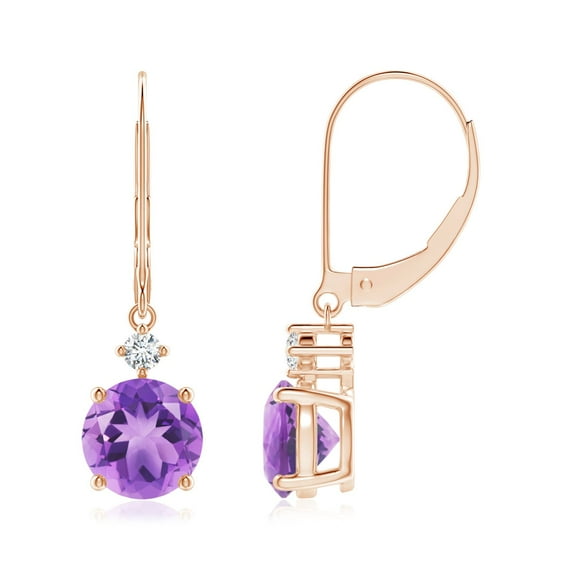 ANGARA Natural Solitaire 2.3 ct Amethyst Dangle Earrings with Diamond in 14K Rose Gold for Women (Size-7mm) | February Birthstone, Anniversary, Jewelry Gift for Women | Natural Amethyst Earrings