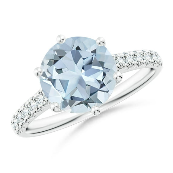 ANGARA Natural 2.3 ct Aquamarine Engagement Ring with Diamond Accents in 14K White Gold for Women (Size-9mm) | March Birthstone, Anniversary, Jewelry Gift for Women | Natural Aquamarine Ring