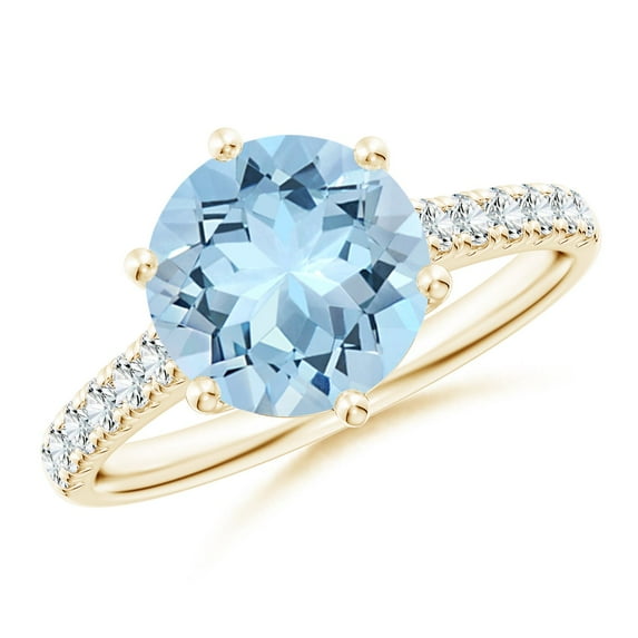 ANGARA Natural 2.3 ct Aquamarine Engagement Ring with Diamond Accents in 14K Yellow Gold for Women (Size-9mm) | March Birthstone, Anniversary, Jewelry Gift for Women | Natural Aquamarine Ring