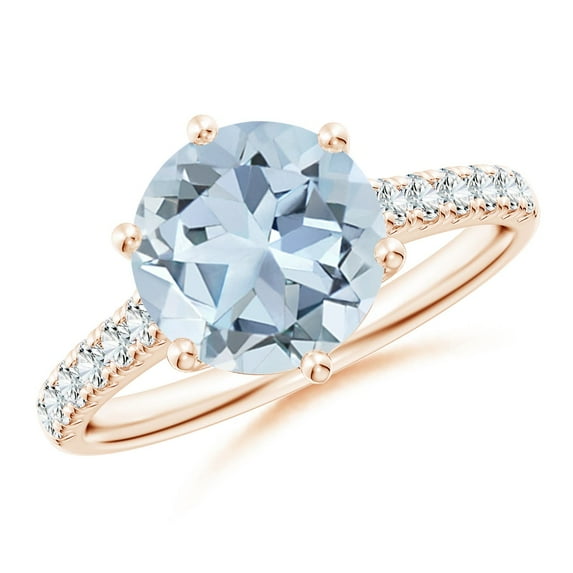 ANGARA Natural 2.3 ct Aquamarine Solitaire Engagement Ring with Diamond Accents in 14K Rose Gold for Women (Size-9mm) | March Birthstone, Anniversary, Jewelry Gift for Women | Natural Aquamarine Ring
