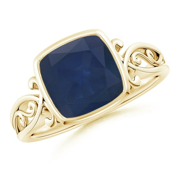 ANGARA Natural 2.35 Ct Vintage Style Cushion Sapphire Solitaire Ring in 14K Yellow Gold for Women (Size-8mm) | September Birthstone, Anniversary, Jewelry Gift for Women | Natural Blue Sapphire Ring