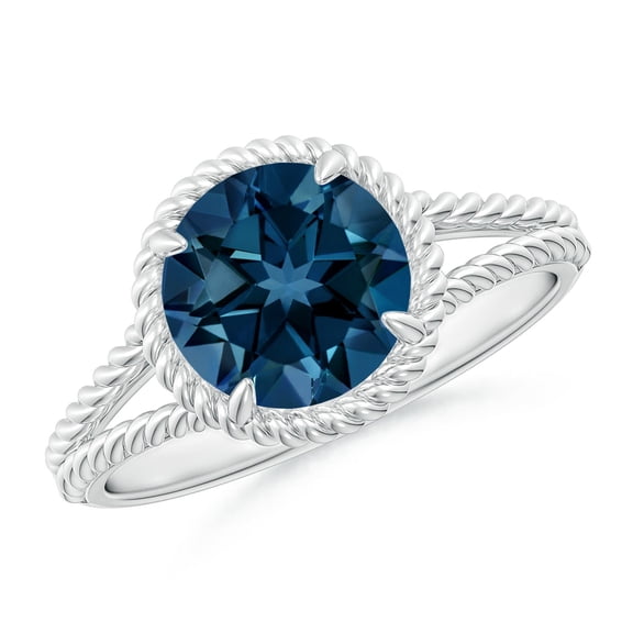 ANGARA Natural 2.35 ct London Blue Topaz Twist Rope Split Shank Ring in 14K White Gold for Women (Size-8mm) | November Birthstone, Anniversary, Jewelry Gift for Women | Natural London Blue Topaz Ring