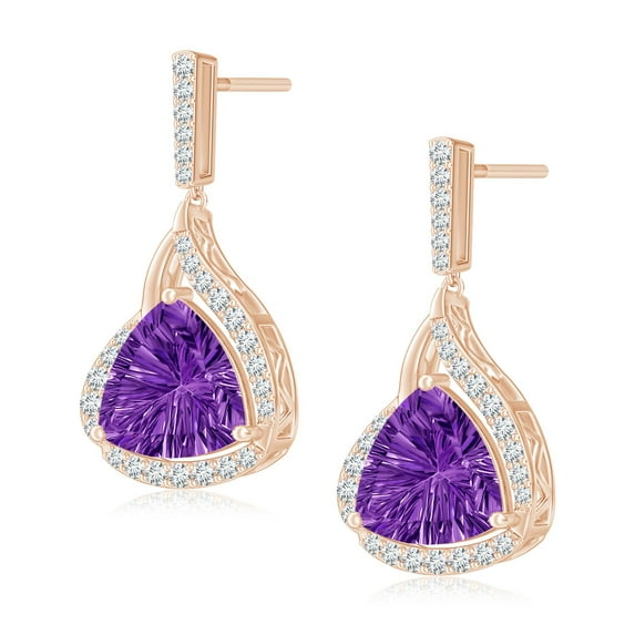 ANGARA Natural Trillion Concave-Cut 2.4 ct Amethyst Flame Earrings in 14K Rose Gold for Women (Size-8mm) | February Birthstone, Anniversary, Jewelry Gift for Women | Natural Amethyst Earrings