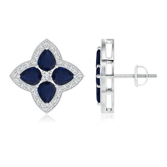ANGARA Natural 2.4 Ct Sapphire Clover Stud Earrings with Diamonds in 14K White Gold for Women (Size-5x4mm) | September Birthstone, Anniversary, Jewelry Gift for Women | Natural Blue Sapphire Earrings