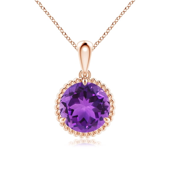 ANGARA Natural Rope-Framed Claw-Set 2.45 ct Amethyst Solitaire Pendant in 14K Rose Gold for Women (Size-9mm) | February Birthstone, Anniversary, Jewelry Gift for Women | Natural Amethyst Necklace