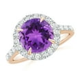 thumbnail image 1 of ANGARA Natural 2.45 Ct. Amethyst with Diamond Halo Engagement Ring in 14K Rose Gold for Women (Ring Size: 3), 1 of 10