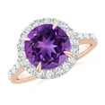 thumbnail image 1 of ANGARA Natural 2.45 Ct. Amethyst with Diamond Halo Engagement Ring in 14K Rose Gold for Women (Ring Size: 3), 1 of 10