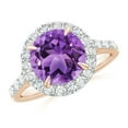 thumbnail image 1 of ANGARA Natural Round 2.45 ct Amethyst Engagement Ring with Diamond Halo in 14K Rose Gold for Women (Size-9mm) | February Birthstone, Anniversary, Jewelry Gift for Women | Natural Amethyst Ring, 1 of 10
