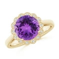 thumbnail image 1 of ANGARA Natural 2.45 ct Amethyst Scalloped Halo Ring in 14K Yellow Gold for Women (Size-9mm) | February Birthstone, Birthday, Anniversary, Jewelry Gift for Women | Natural Amethyst Ring, 1 of 10