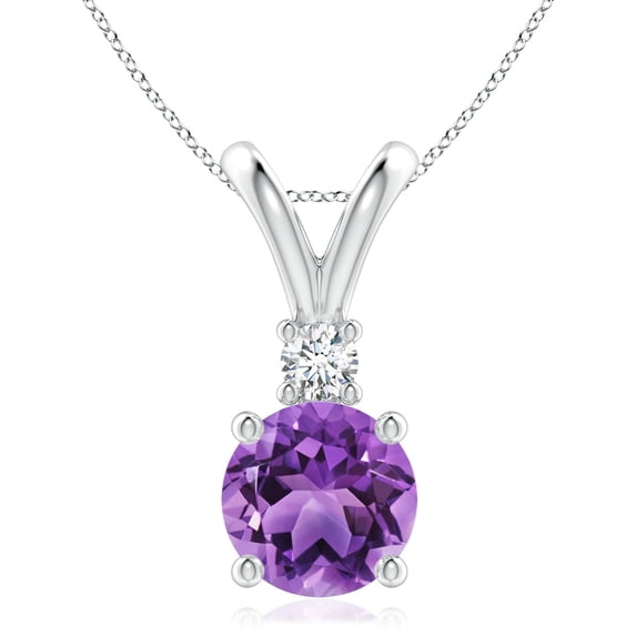 ANGARA Natural 2.45 ct Amethyst V-Bale Pendant with Diamond in 925 Sterling Silver for Women (Size-9mm) | February Birthstone, Anniversary, Jewelry Gift for Women | Natural Amethyst Necklace