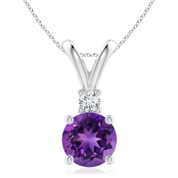 ANGARA Natural 2.45 ct Amethyst Solitaire V-Bale Pendant with Diamond in 14K White Gold for Women (Size-9mm) | February Birthstone, Anniversary, Jewelry Gift for Women | Natural Amethyst Necklace