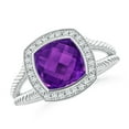 thumbnail image 1 of ANGARA Natural Cushion 2.5 ct Amethyst Twisted Rope Ring with Diamond Halo in 14K White Gold for Women (Size-8mm) | February Birthstone, Anniversary, Jewelry Gift for Women | Natural Amethyst Ring, 1 of 8