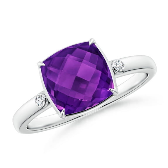ANGARA Natural 2.5 Ct. Amethyst with Diamond Solitaire Ring in 14K White Gold for Women (Ring Size: 5.5)