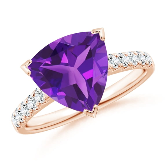 ANGARA Natural 2.6 Ct. Amethyst with Diamond Classic Ring in 14K Rose Gold for Women (Ring Size: 11)