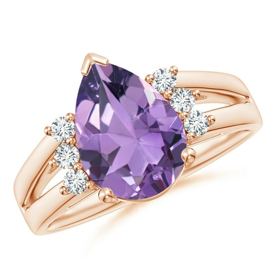 ANGARA Natural 2.6 Ct. Amethyst with Diamond Classic Ring in 14K Rose Gold for Women (Ring Size: 8.5)