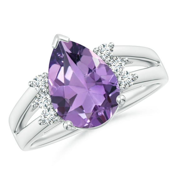 ANGARA Natural Pear 2.6 ct Amethyst Ring with Triple Diamond Accents in 14K White Gold for Women (Size-12x8mm) | February Birthstone, Anniversary, Jewelry Gift for Women | Natural Amethyst Ring
