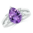 thumbnail image 1 of ANGARA Natural Pear 2.6 ct Amethyst Ring with Triple Diamond Accents in 14K White Gold for Women (Size-12x8mm) | February Birthstone, Anniversary, Jewelry Gift for Women | Natural Amethyst Ring, 1 of 1