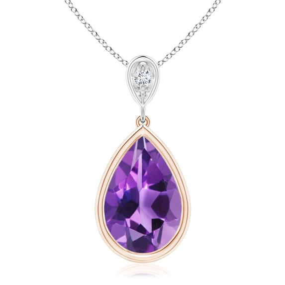 ANGARA Natural 2.6 ct Amethyst Teardrop Pendant with Diamond in 14K Rose & White Gold for Women (Size-12x8mm) | February Birthstone, Anniversary, Jewelry Gift for Women | Natural Amethyst Necklace