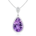 thumbnail image 1 of ANGARA Natural Bezel-Set 2.6 ct Amethyst Teardrop Pendant with Diamond in 14K White Gold for Women (Size-12x8mm) | February Birthstone, Anniversary, Jewelry Gift for Women | Natural Amethyst Necklace, 1 of 9