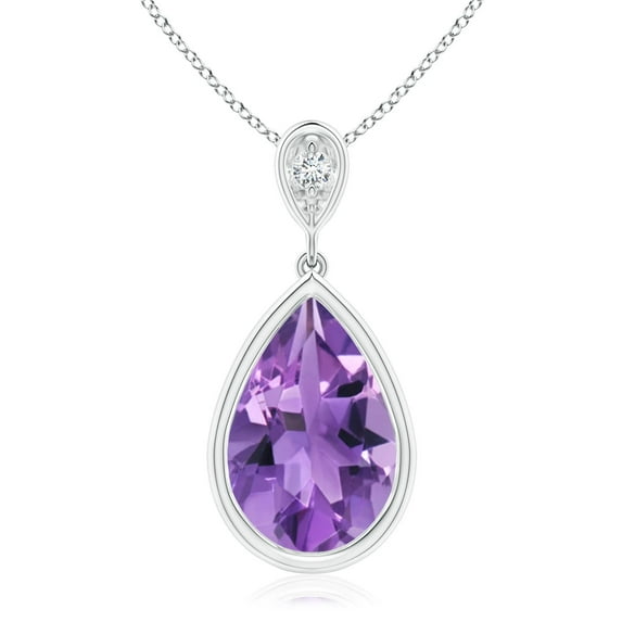 ANGARA Natural Bezel-Set 2.6 ct Amethyst Teardrop Pendant with Diamond in 14K White Gold for Women (Size-12x8mm) | February Birthstone, Anniversary, Jewelry Gift for Women | Natural Amethyst Necklace